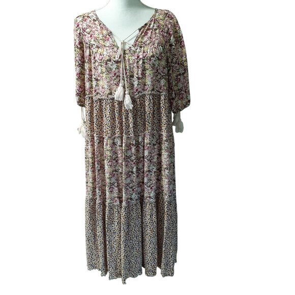Easel Los Angeles Dresses & Skirts - Easel Los Angeles Maxi Dress Womens Size Medium Multi Floral Tie Detail V-Neck
